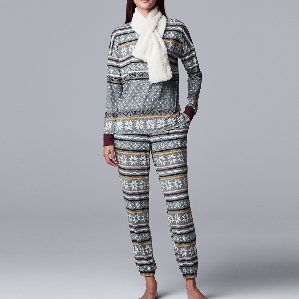 Simply Vera Vera Wang Colorful Fair Isle Holiday 2pc Pajama Set Size M